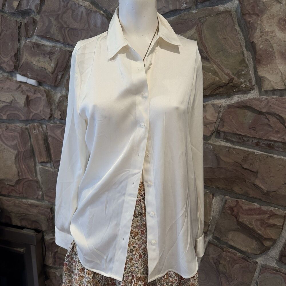Quince  silk  Women Ivory Long Sleeve Blouse S Elegant dress up work stretchy